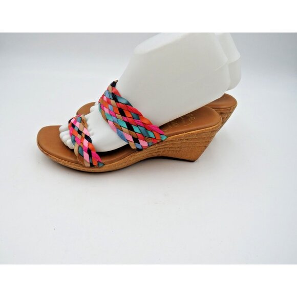 Italian Shoemakers Wedge Sandals Womens Size 7.5 Made in Italy Multicolor Cork - Picture 5 of 11